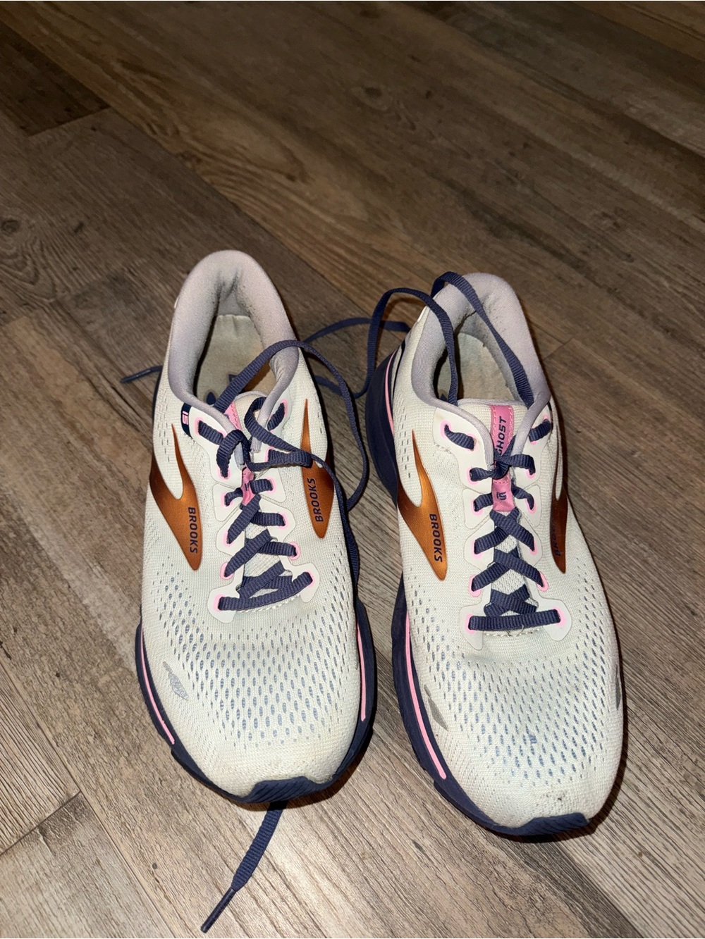 Brooks Women's Cream Running Shoes with Pink and Navy Accents